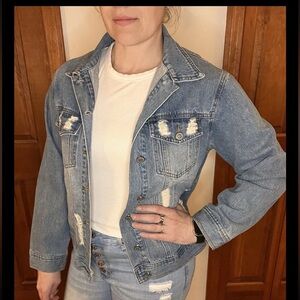Amitié Y2K Distressed Denim Jacket M Grunge Indie 100% Cotton